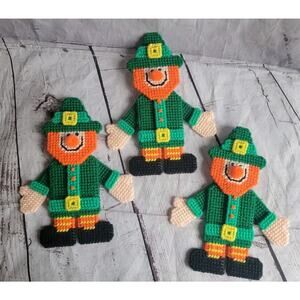 Vintage Plastic Canvas St Patrick’s Day 3 Leprechaun 8inch Handmade
